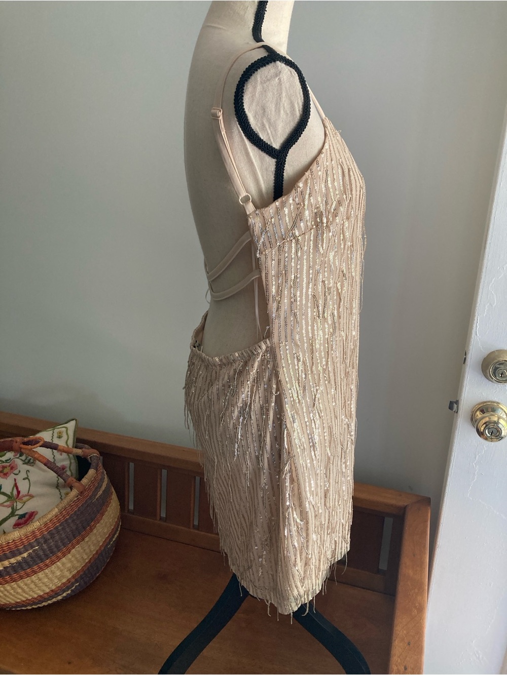 Women’s backless Beaded Nude Champagne Slip Dress party dress 1X - Picture 2 of 6